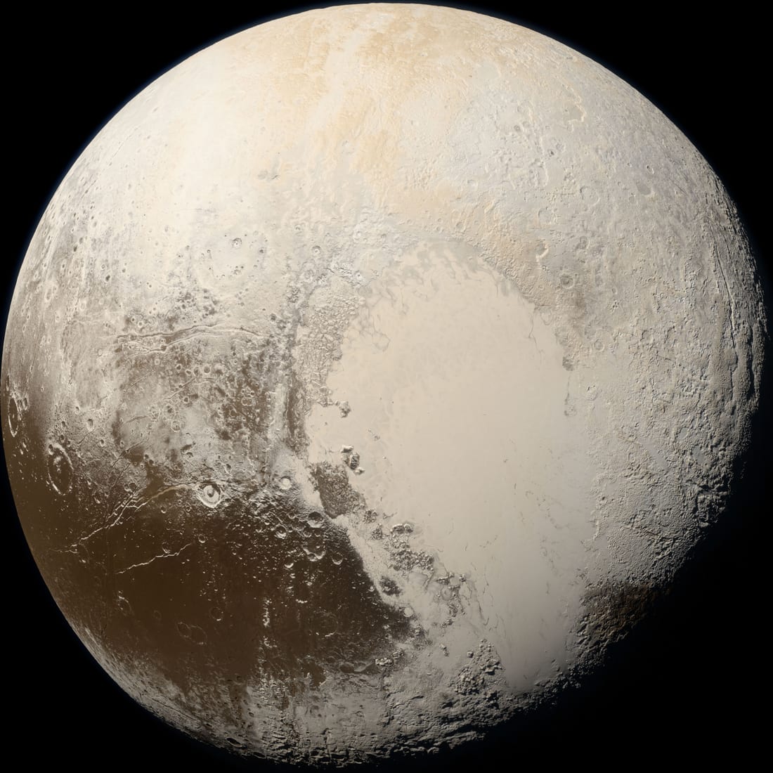 Pluto, photographed in true colour by NASA's New Horizons spacecraft